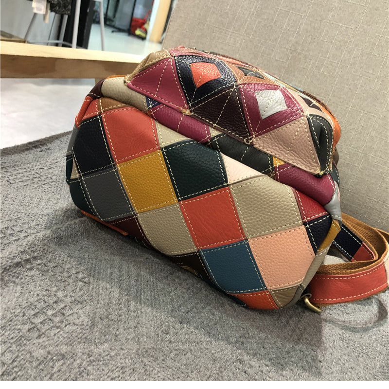 Chrome Heart Leather Bag Handmade Contrast Cowhide Bag Backpack