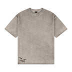 "lotus" T shirt oil washed light grey