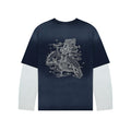"sashiko" layered long sleeve navy