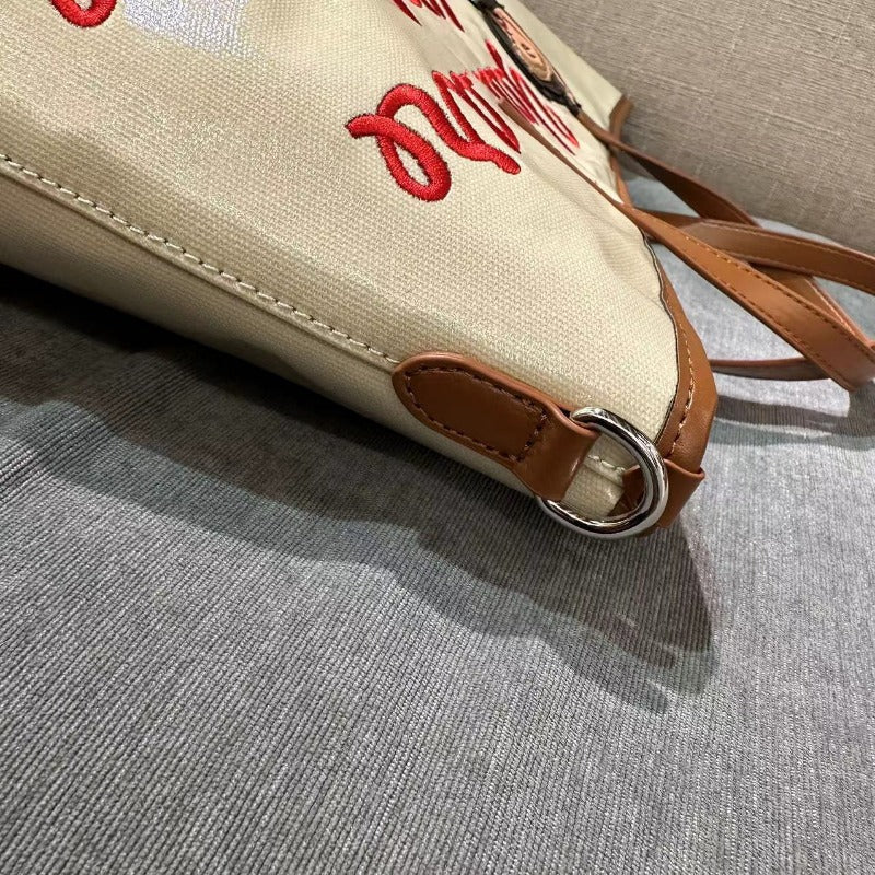 Chrome Heart Leather Bag Embroidered Cartoon Tote Bag