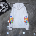 Chrome Heart Hoodie Crowe Double Arm Embroidered Colored Cross Group Leather Zip Sweater