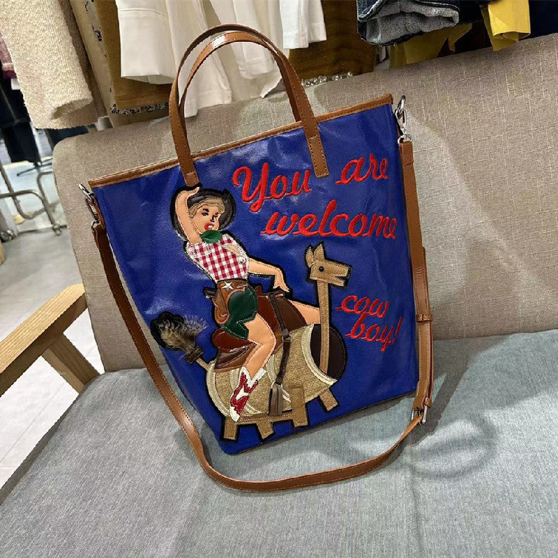 Chrome Heart Leather Bag Embroidered Cartoon Tote Bag