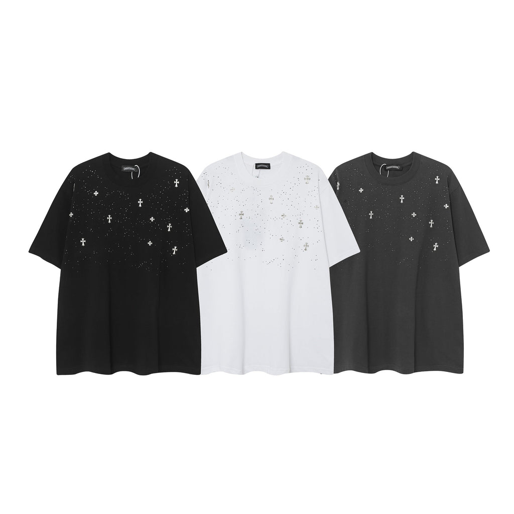 CHH Chrome Heart T Shirts CH Gypsy Hot Diamond Cross Crew Neck Short Sleeve T-Shirt