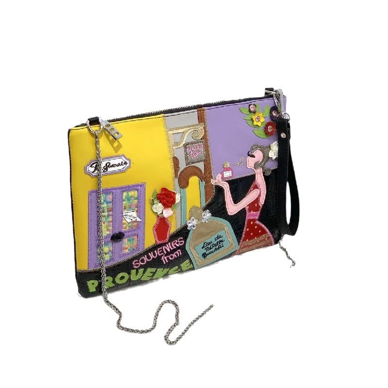 Chrome Heart Leather Bag Embroidered Shoulder Crossbody Bag