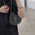 Chrome Heart Leather Bag Rivet Cross