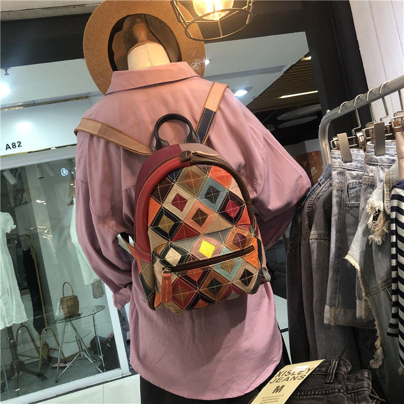 Chrome Heart Leather Bag Handmade Contrast Cowhide Bag Backpack