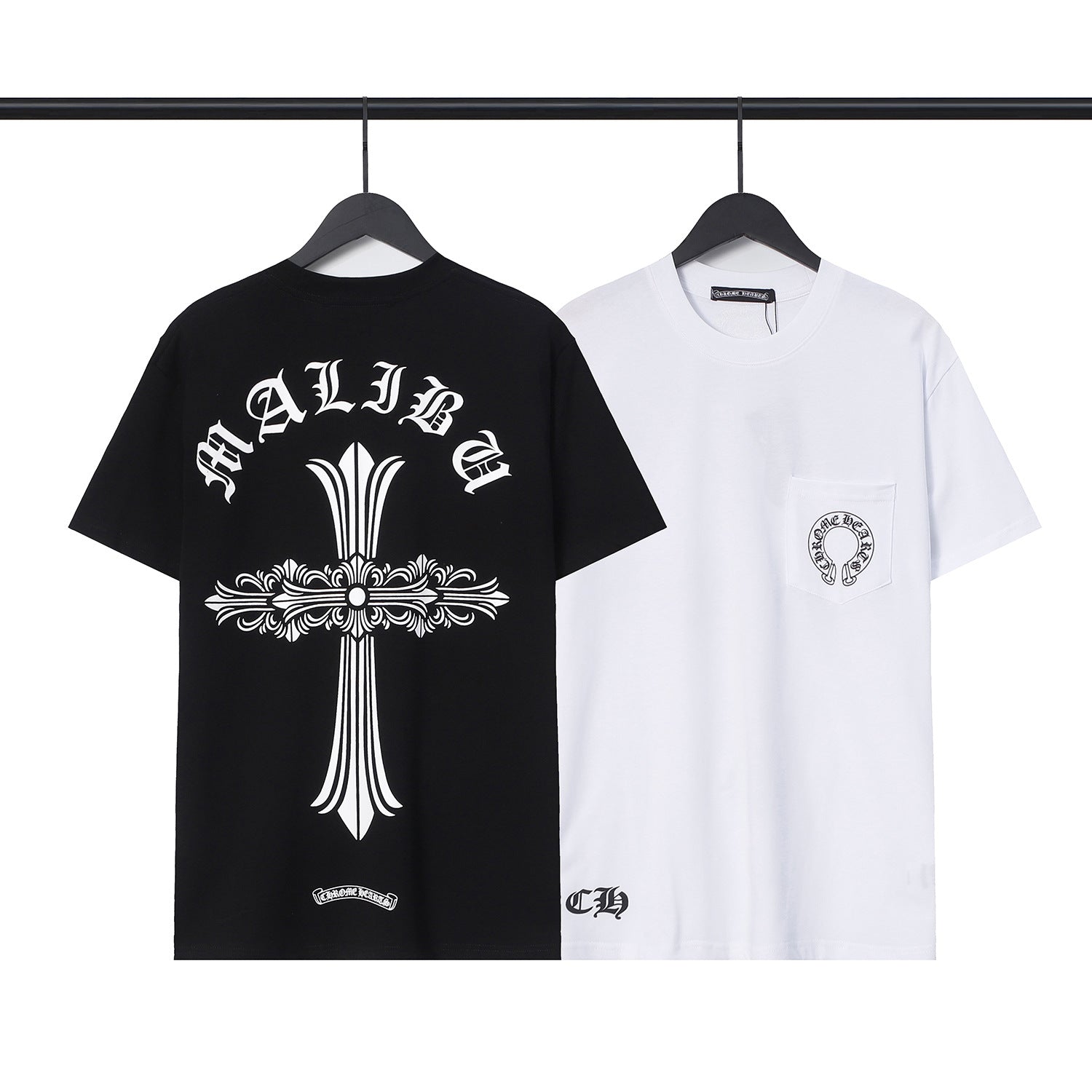 CHH Chrome Heart T Shirts Croix Cross Leather Printed Short Sleeve T-Shirt