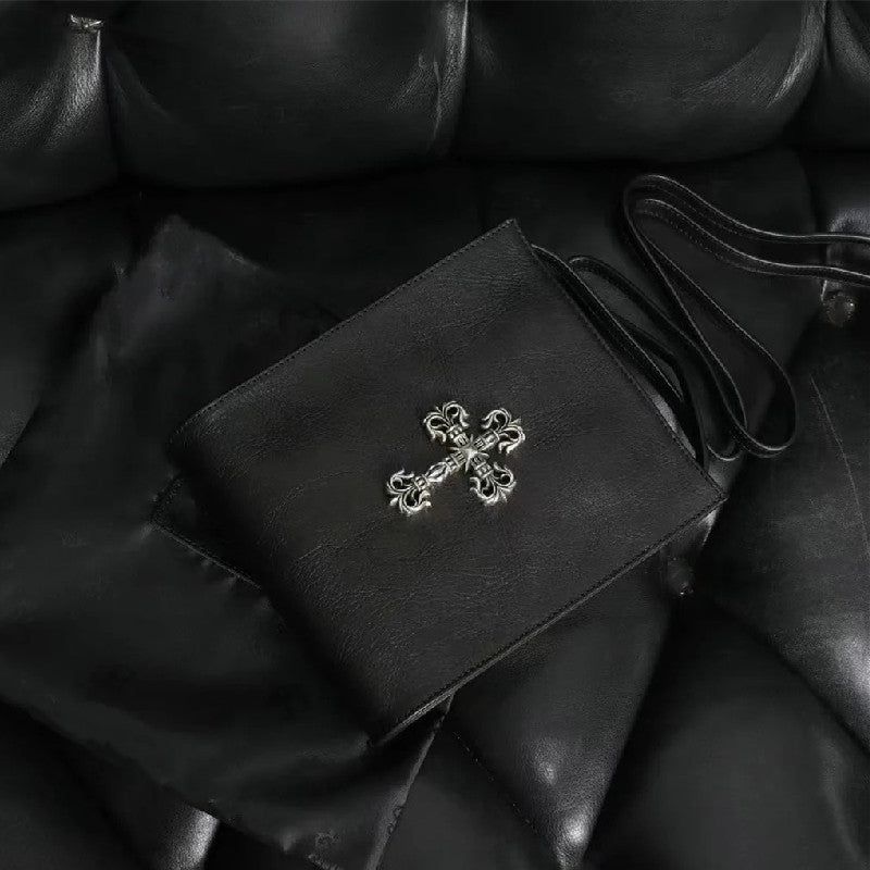 Chrome Heart Leather Bag Flame Cross Leather