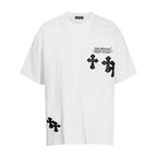 CHH Chrome Heart T Shirts Cross Color Leather Printed Short Sleeve T-Shirt Loose