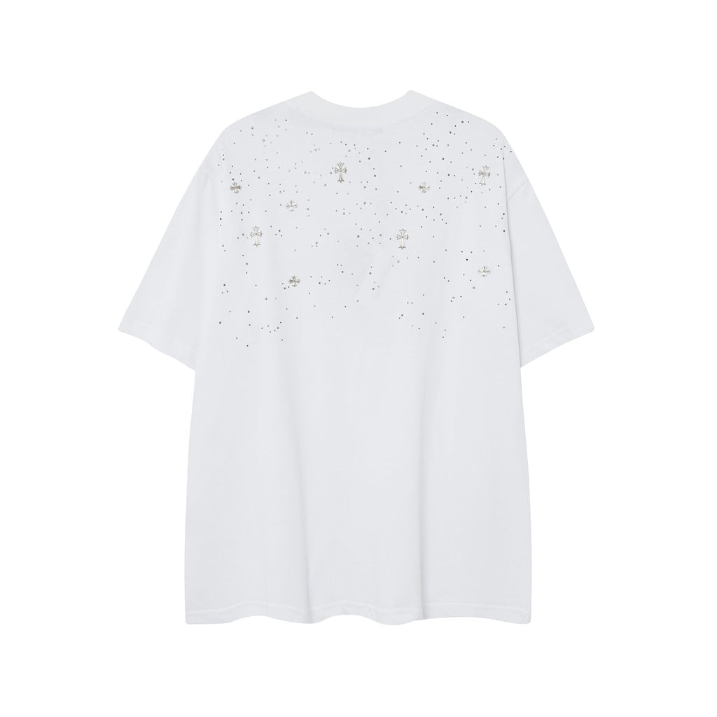 CHH Chrome Heart T Shirts CH Gypsy Hot Diamond Cross Crew Neck Short Sleeve T-Shirt