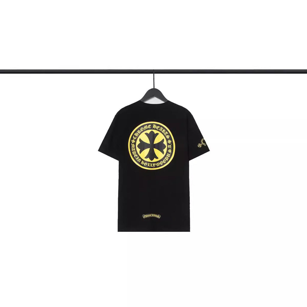 CHH Chrome Heart T Shirts Sanskrit Large Logo Cross Print Short Sleeve T-Shirt