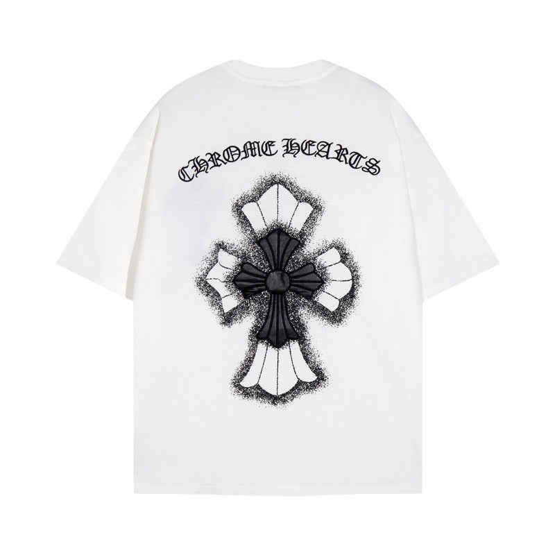 CHH Chrome Heart T Shirts Croix Cross Leather Printed Short Sleeve T-Shirt