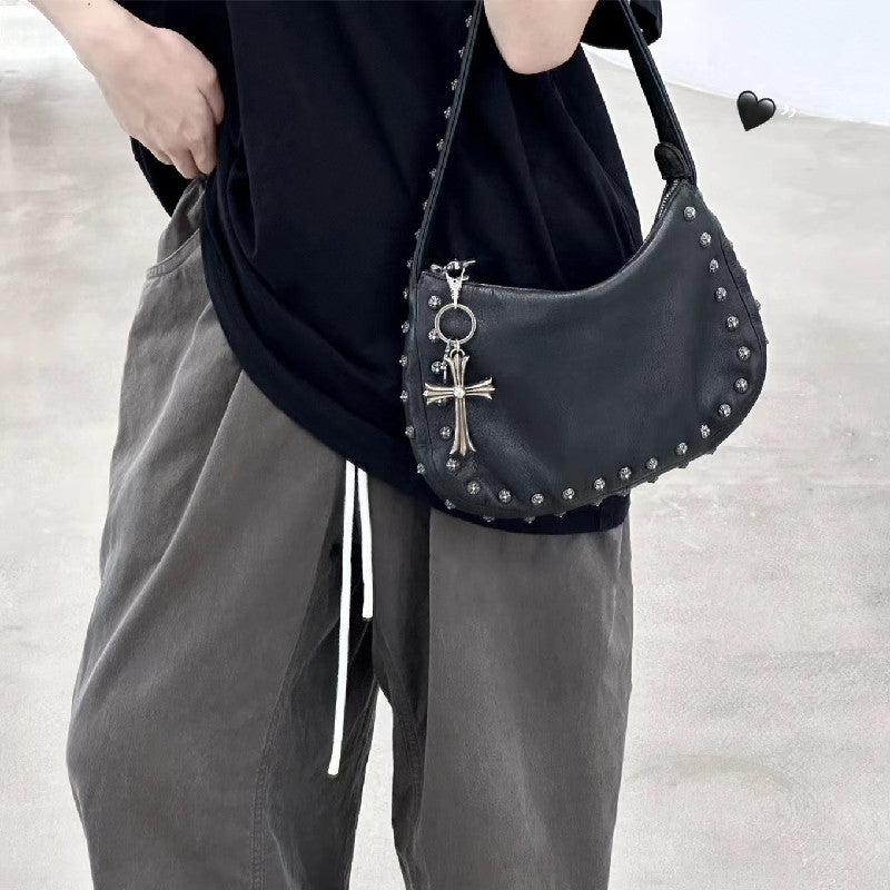 Chrome Heart Leather Bag Rivet Cross
