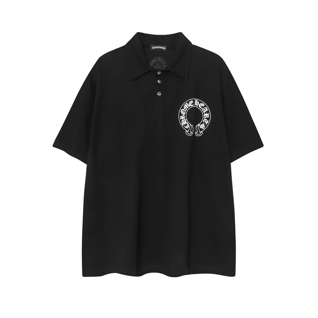CHH Chrome Heart T Shirts Sanskrit horseshoe print polo shirt short sleeve
