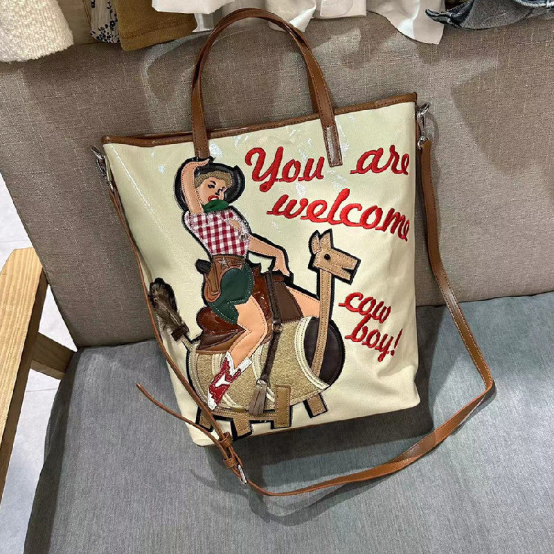 Chrome Heart Leather Bag Embroidered Cartoon Tote Bag