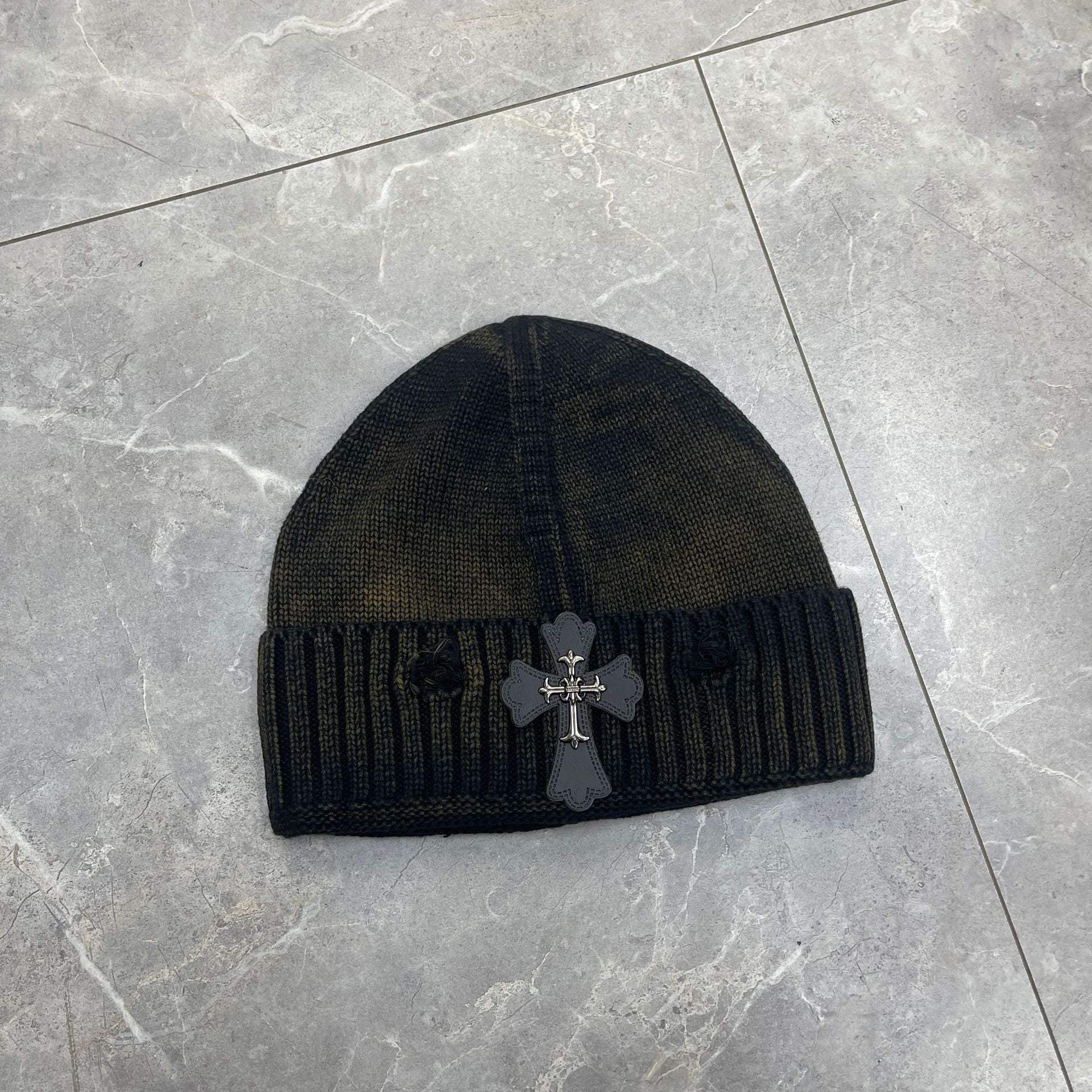 Chrome Heart Beanie Frayed Knitted Hat Korean Version Simple Warm Ear Protector Wool Hat