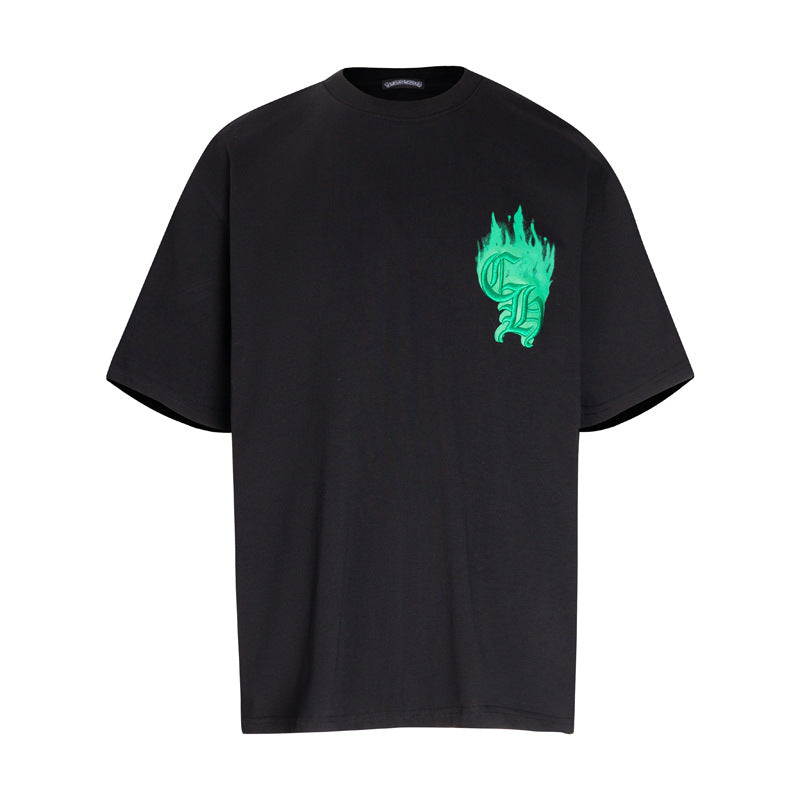 CHH Chrome Heart T Shirts Croix Flame Sanskrit Embroidery Printed T-Shirt Fashion Short Sleeve