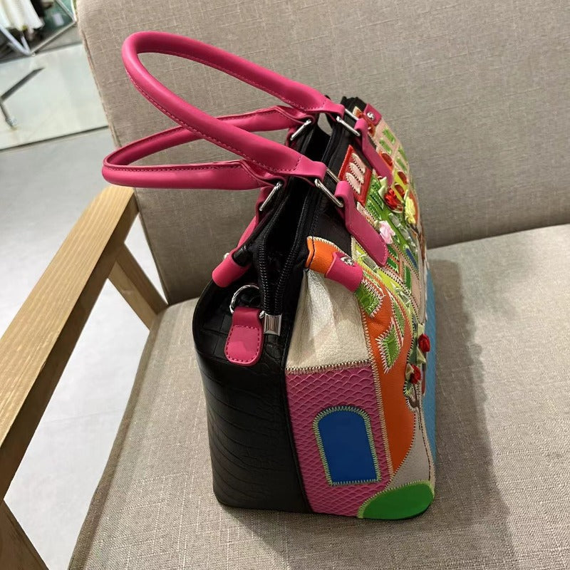 Chrome Heart Leather Bag Embroidered Cartoon Shoulder Bag Crossbody Bag